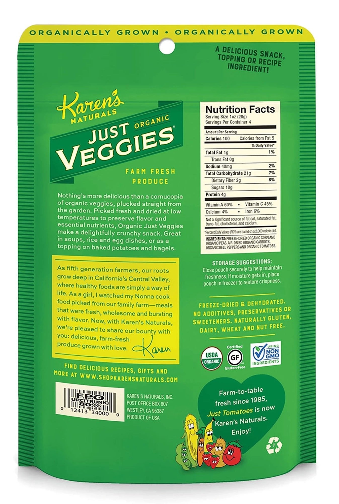 Organic Just Veggies - Karen's Naturals